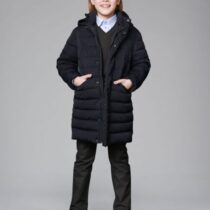 Пальто демисезонное стеганное с капюшоном, синее