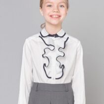 Блузка нарядная “Премиум” с контрастной отделкой и съемным галстуком, белая