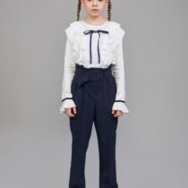 Брюки с завышенной талией д\дев, синий