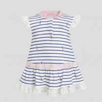 Платье в полоску с отделкой кружевом