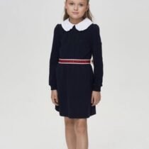 Платье из футера с тиснением и тесьмой