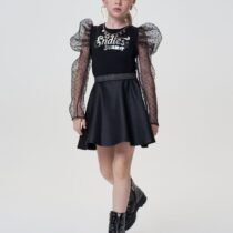 Платье с юбкой из экокожи и арт рукавами