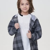 Сорочка в клетку с трикотажным капюшоном и принтом