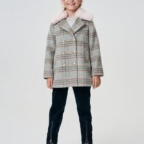 Полупальто в крупную клетку со съемным воротником