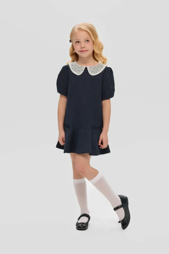 Զգեստ ժանյակավոր օձիքով, կապույտ